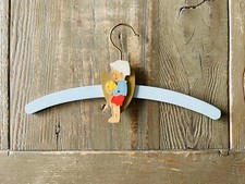 Vtg Children  s Wooden Wood Clothes Hanger Painted Blue Boy with Yellow Ball