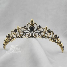 Black Crystal Princess Tiara Crown Wedding Bridal Party Pageant 299 Antique Gold