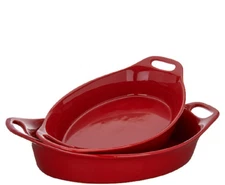 Rachael Ray 2-Piece Oval Stoneware Large Set. 2.48-qt & 3.25-qt , Cherry