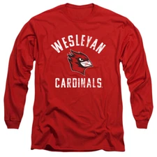 Wesleyan University Adult Long Sleeve T-Shirt Cardinals Logo, Red, S-3XL