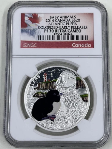 2014 Canada S$20 NGC PF70 Ultra Cameo Atlantic Puffin Colorized Baby Animals