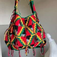 Slouchy Y2K Colorful Fringe Tapestry Shoulder Bag Purse Patchwork Funky Tote