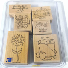 Stampin' Up Give Thanks Wood Mounted Rubber Stamp Set of 6 38 