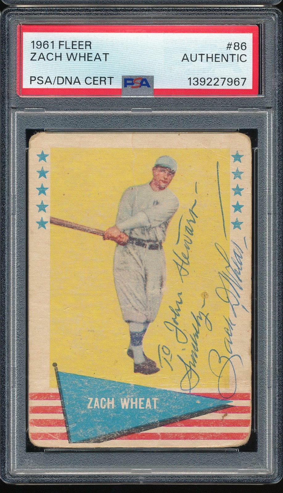 1961 Fleer Zach Wheat Signed/Autograph #86 - Dodgers PSA/DNA - HOF