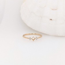 Round 3mm Semi Mount Ring 925 Sterling Silver Dainty Three Stone Accent Ring