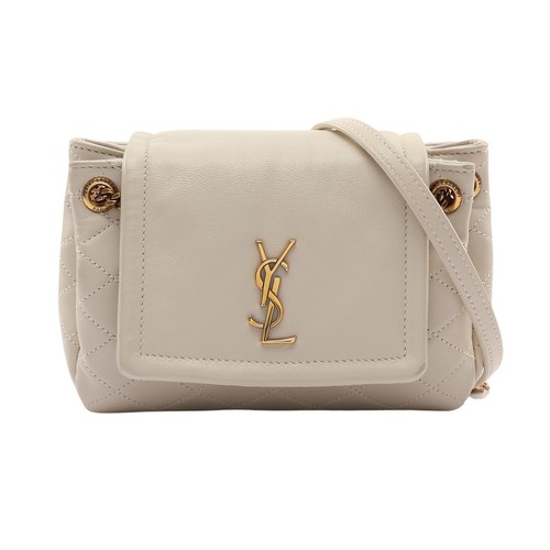SAINT LAURENT YSL Mini Nolita Shoulder Bag Offwhite Lambskin Leather 672738