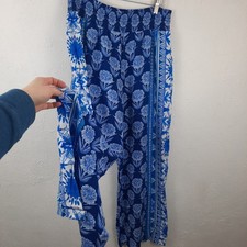 Johnny Was Yao Blue Printed Floral Wide Leg Pants SZ LARGE Lightweight BOHO