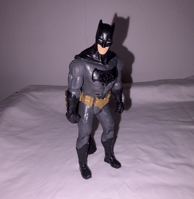 Batman Action Figure Gray Suit Black Cape Gold Belt Plastic Fabric