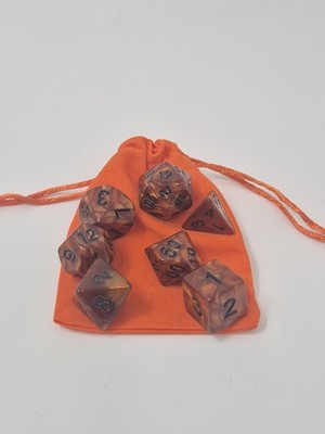 DND Dice Set Orange Swirl Dice for Dungeon & Dragons Fire Polyhedral w Pouch NEW