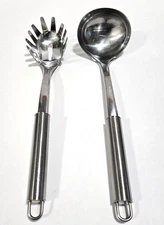 2 Pc Dansk 18/8 Stainless Pasta Server & Soup Ladle Cooking Utensil Hangable