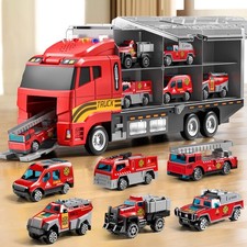 Toddler Boys Toys for 3-5 Years Old, Fire Truck Vehicle Set with Play Mat and Di