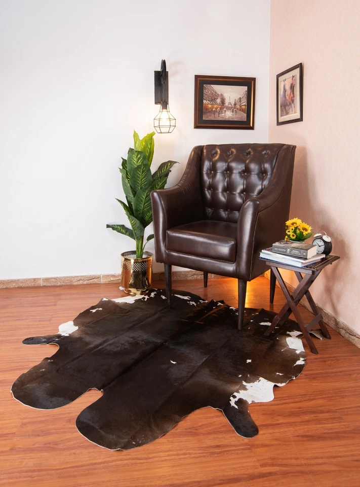 Alfombra de cuero de vaca marrón 5x6 pies piel de vaca pelo natural sobre cuero alfombra decoración del hogar Foto 3 de 4