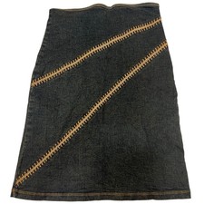 Y2K Denim Midi Skirt Small Fitted Boho Festival Bold Stitching Detail Jean Skirt