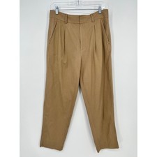 Everlane Pleated Trouser Pants Womens 10 Tan Khaki High Rise Tencel Cotton Blend