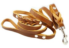 Brown Genuine Leather Braided Heavy Duty Dog Leash 8 FT Long 3/4 Inch Wide