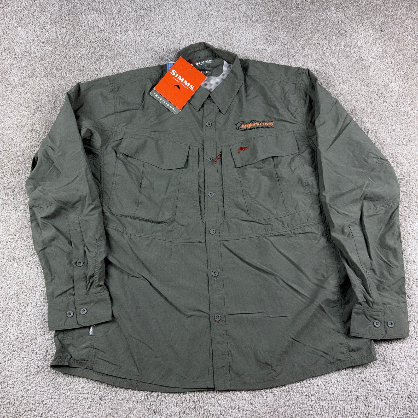 Simms Shirt Mens Extra Large Green Guide Series UV Protection Ripstop Fishing
