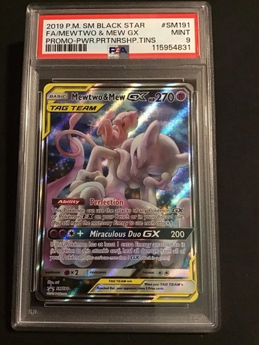 2019 POKEMON PARTNERSHIP TAG TEAM TINS MEWTWO & MEW GX #SM191 FULL ART PSA 9🔥💥