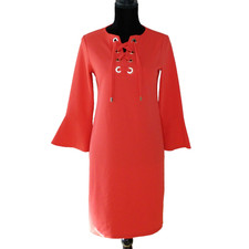 Charter Club XS (0/2) Dress Corset Lace Up 3/4 Bell Sleeve Coral Poppy Glow NEW