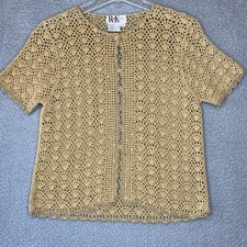 VTG 90s Y2K Romantic Coquette R K ORIGINALS Crochet Cardigan Size Small Beige