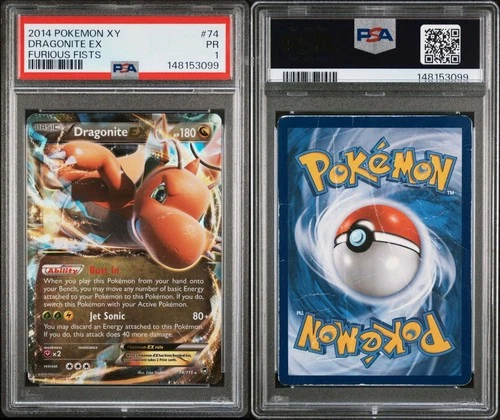 Pokémon Dragonite EX XY Furious Fists 74/111 Ultra Rare Holo PSA 1 Poor Pop 6