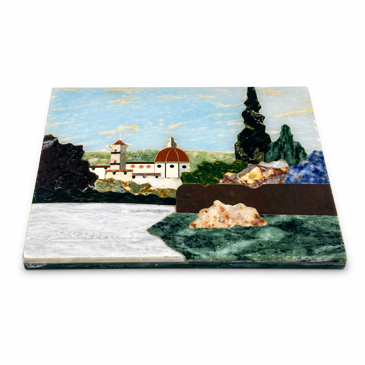 Renzo Scarpelli Pietra Dura Mosaic Tile Italian Landscape G