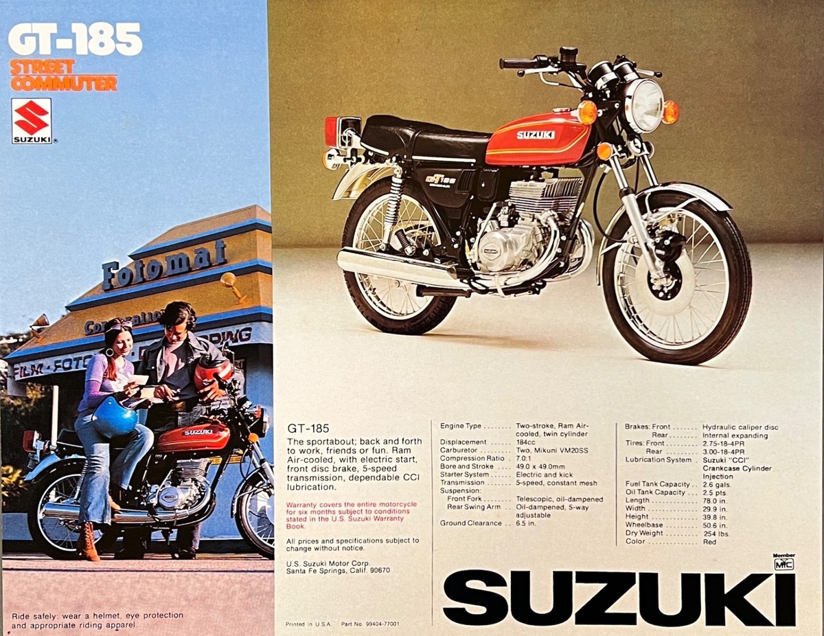 1976 Suzuki GT185 GT250 double-side brochure-Vintage GT-250 NOS