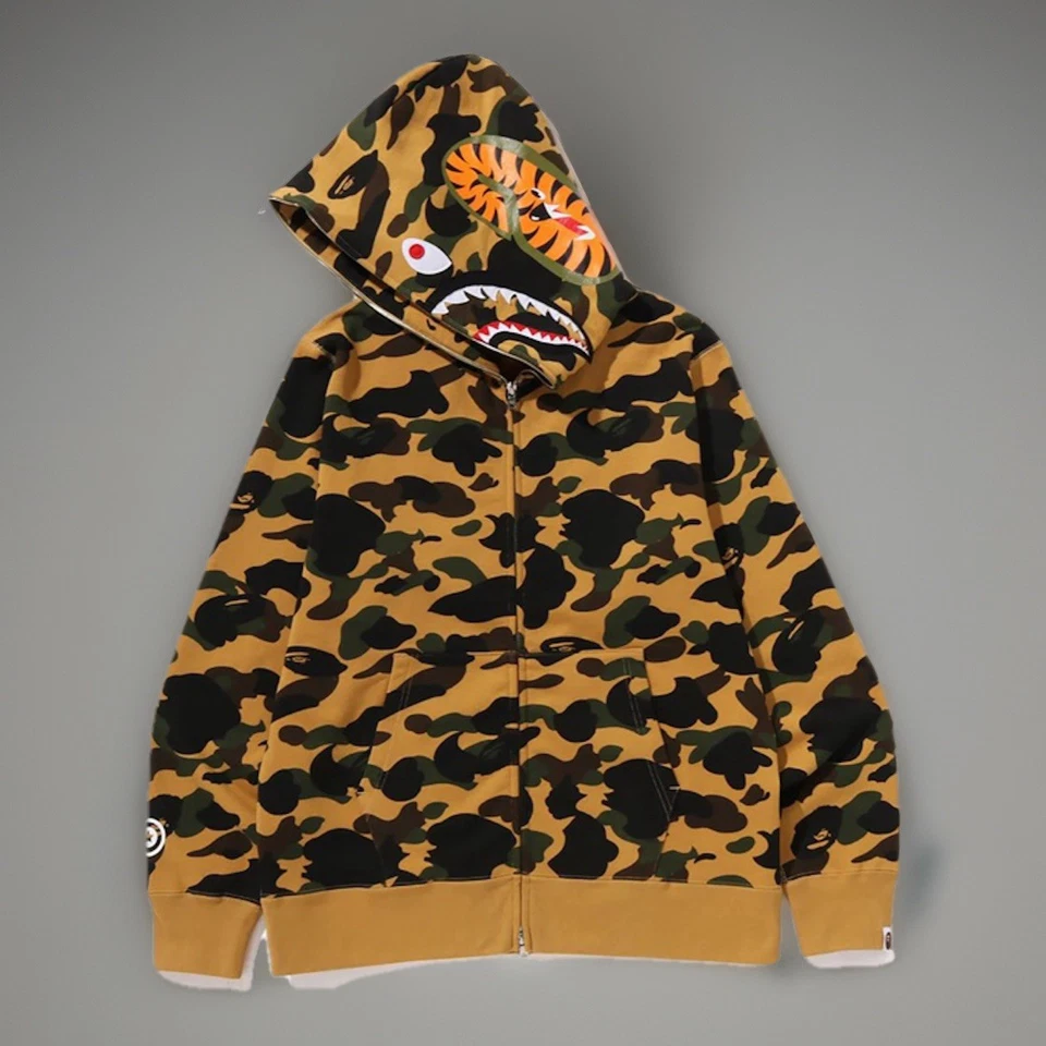Bape 1st Camo Shark Full Zip Yellow Hoodie A Bathing Ape SizeL Cotton NWOT Patch - Image 2 of 4