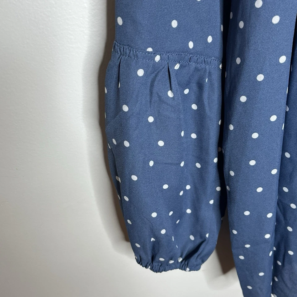 Blusa de trabajo Como azul a lunares manga larga azul para mujer talla 3X oficina preppy Foto 2 de 4