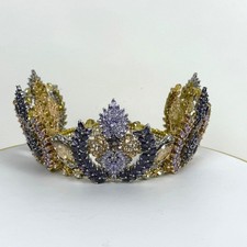 Ornate Heavy Gold Tiara with Purple Crystals Beauty Pageant Quinceanera Crown