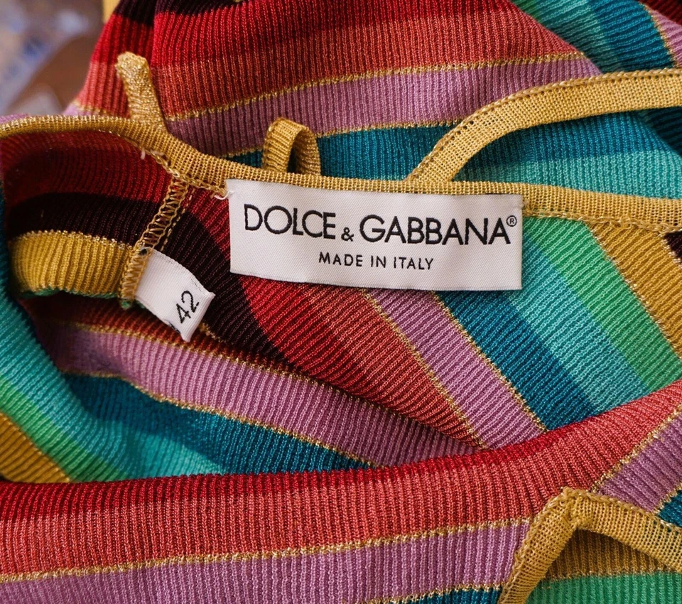 RARO NUEVO Top Halter Tejido Metálico Rayas DOLCE & GABBANA 42 EE. UU. 6 De Colección Foto 3 de 4