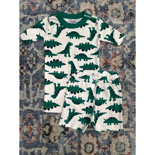 Hanna Andersson Pajama Set Boys 4 Green Dinosaur Organic Cotton EUC