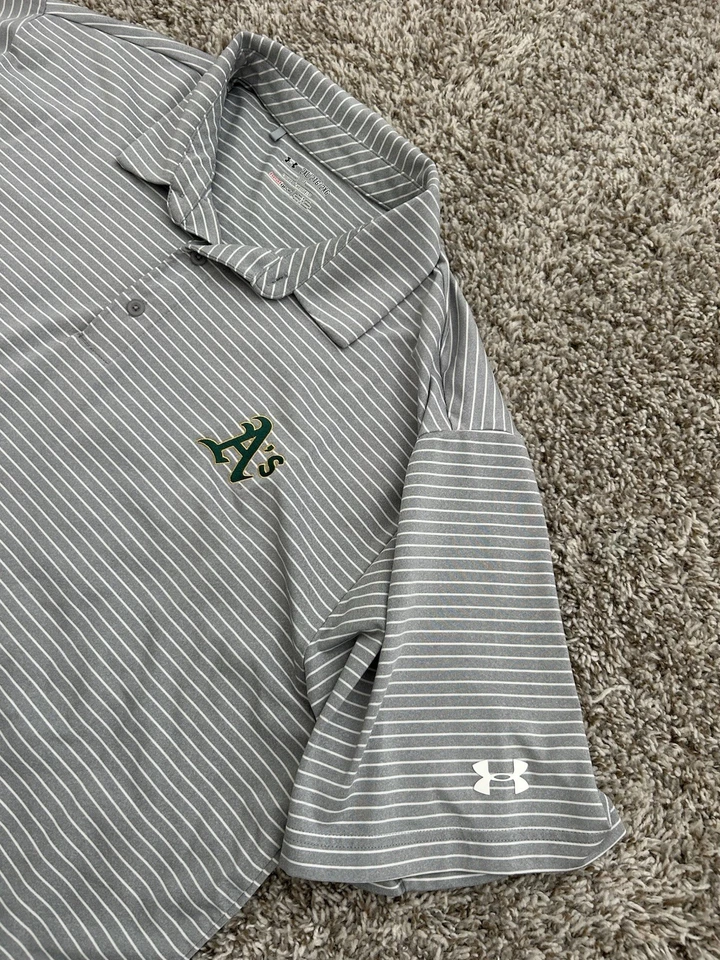 Under Armour Mens 2XL MLB Oakland A's Baseball Stretch Golf Polo Shirt - Image 3 of 4