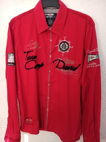 Men Camp David Shirt Red Cotton M