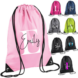 Personalised Drawstring Bag Sport School PE Kit Boys Girls Gym Dance Swimming