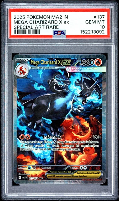 2025 POKEMON INDONESIAN MA2 I-BLUE BLAZE #137 MEGA CHARIZARD X EX PSA 10