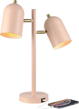 Matte Pink 19" Desk Lamp with Brass Accents  USB Port - Perfect for Dorms  Off