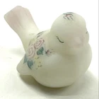 Fenton Art Glass Bird Figurine Hand Painted Roses Satin Glass 4 Inch Vintage