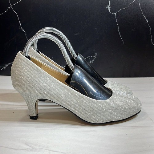 Ochenta Round Toe Heels Silver Glitter sz 8 - Picture 4 of 8