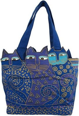 Sun n Sand Laurel Burch Indigo Cats Medium Cutout Tote, 12'' x 3.5'' x 8.5''
