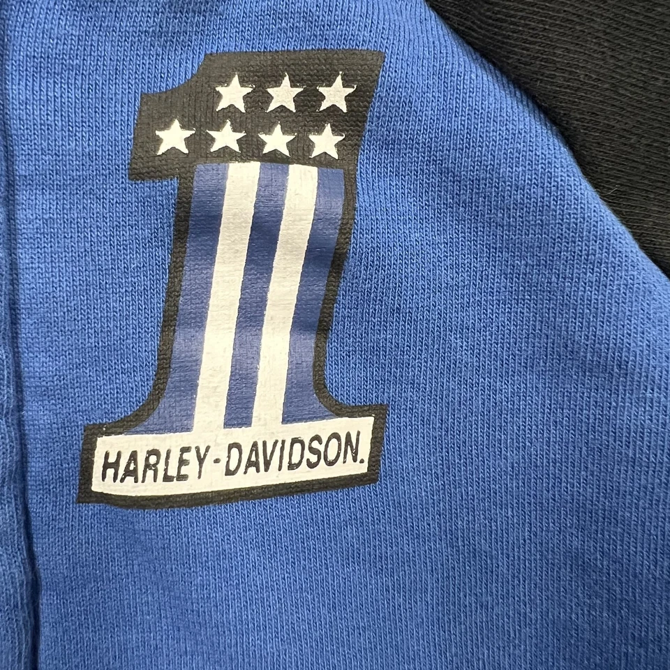 Harley Davidson 全拉链连帽衫 婴儿 6-9 个月 蓝色 黑色 拼色 骑手 — 第 3/4 张图片