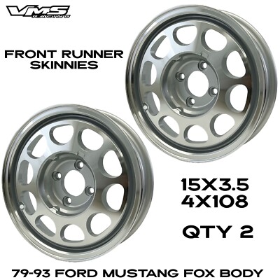 10 Hole Skinny Front Runner Wheels 4X108 15X3.5 For Fox Body Ford Mustang Silver
