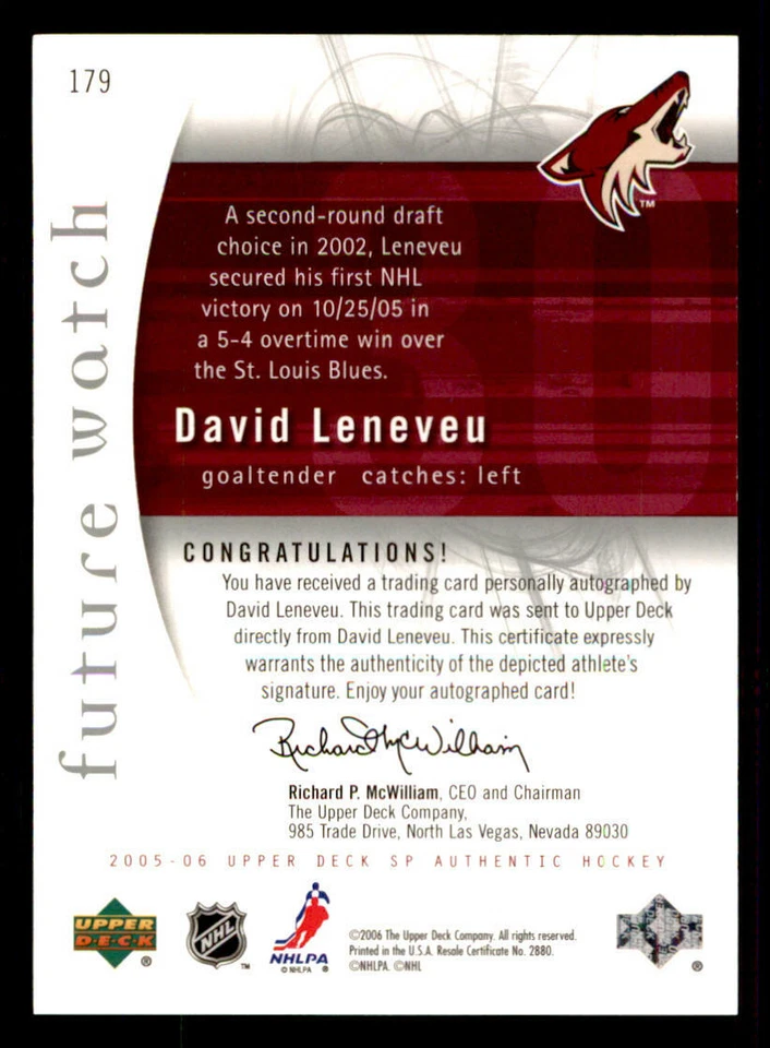 2005-06 SP Authentic #179 David Leneveu AU RC /999 (ref 240333) - Image 2 of 2