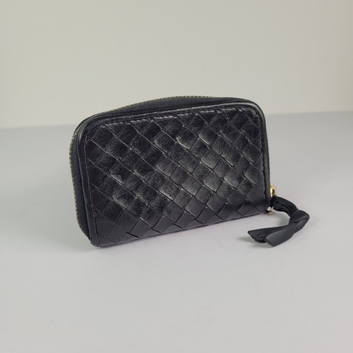 BOTTEGA VENETA Black Intrecciato Leather Coin Purse Card Case Wallet Italy - Imagen 3 de 11