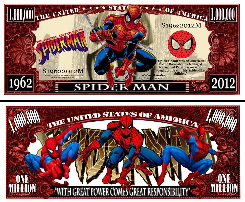 SPIDERMAN BILLET MILLION DOLLARS! SPIDER-MAN Collector Super Héros Marvel Comics