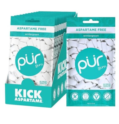 PUR Xylitol Chewing Gum WINTERGREEN (55 Pieces, 12 Pack) Sugarless Vegan Pure