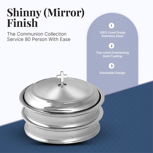 2 Holy Wine Communion Ware Church Set | Stainless Steel - Shiny Mirror Finish - Picture 2 of 6