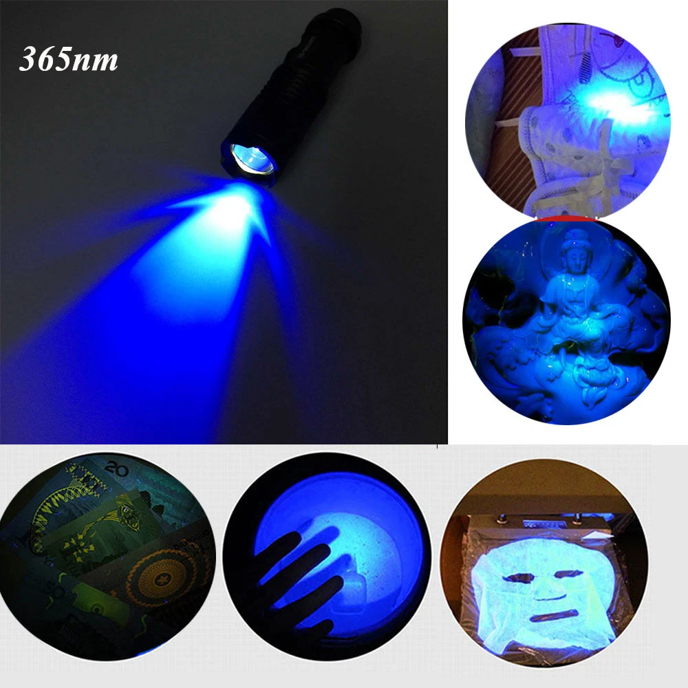 Zoomable Led UV Flashlight Torch Light 365nm Ultra Violet Blacklight AA  Battery