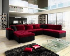 U-Shaped Corner Sofa Bed with Storage New Springs Faux Leather Fabric NIKO BIS