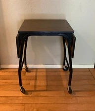 Vintage Drop Leaf Rolling Typewriter Table Industrial Faux Wood