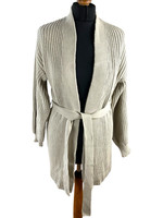 New Look Cardigan Women's UK Size S Beige Ribbed Belted Long Sleeve Open Neck